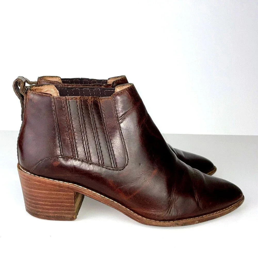 Madewell Bonham Boot Chelsea Western Ankle Bootie Cherry Wood Brown Leather Sz 8